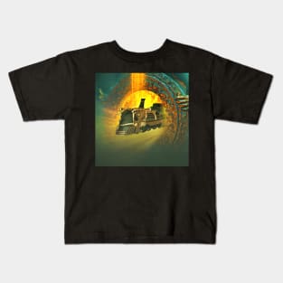 Awesome steampunk train comes through a gate Kids T-Shirt